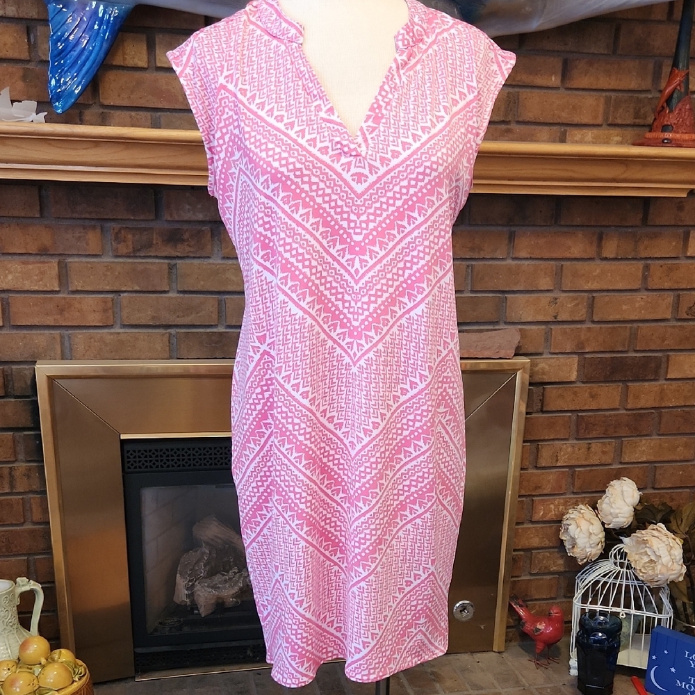 Tori Richard Honolulu Pink Tribal Pattern Dress Size Medium Tropical Resortwear